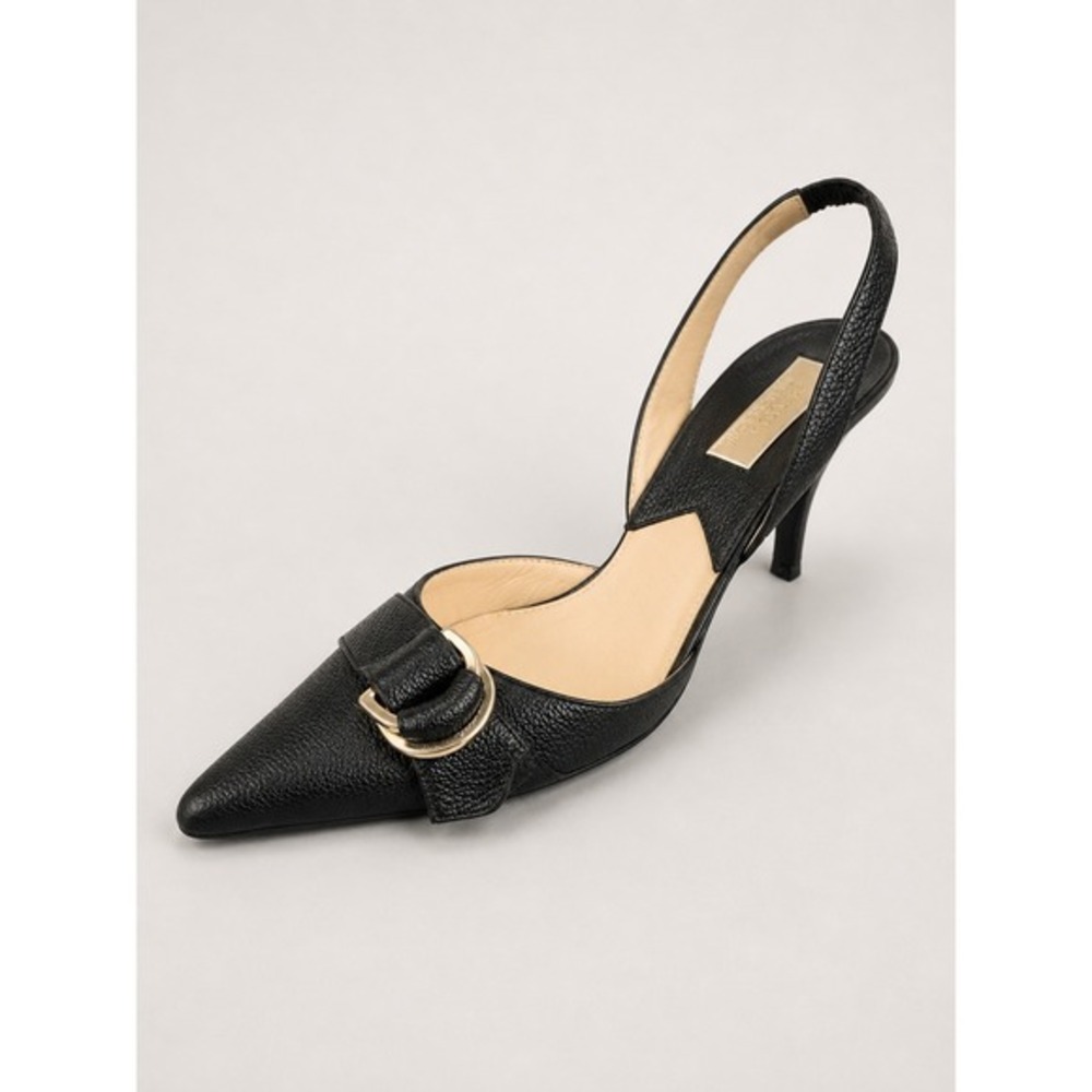 Michael Kors Pebbled Leather Buckle Slingback Pointed Toe Heels‎ 9M Black Italy